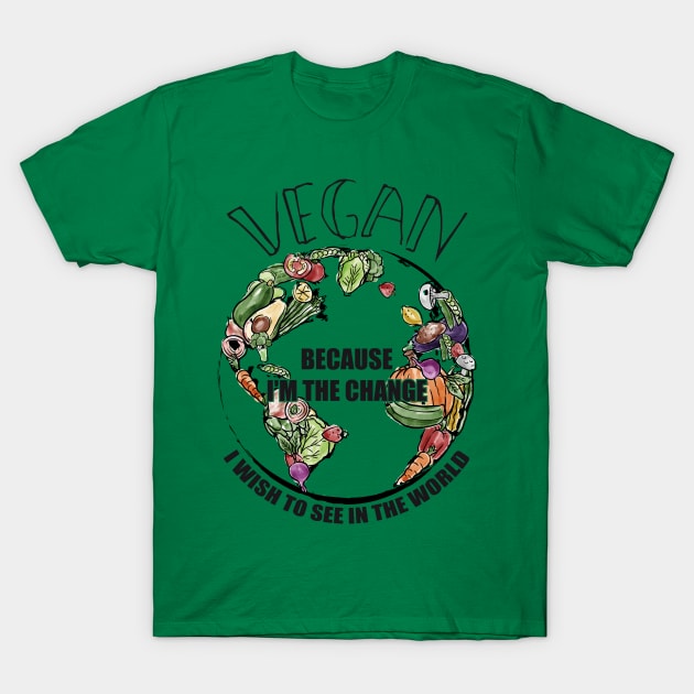 Vegan The Change I Wish To See In World T-Shirt by yeoys